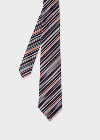 폴스미스 Paulsmith Orange and Blue Silk Stripe Tie