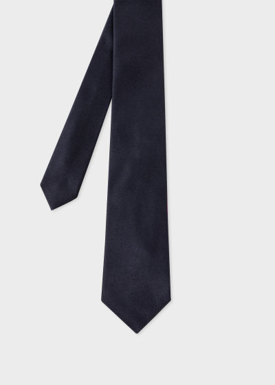Front View - Navy Silk Tie Paul Smith