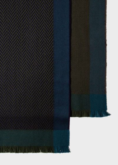 Product View - Men's Dark Green Wool Herringbone Scarf Paul Smith
