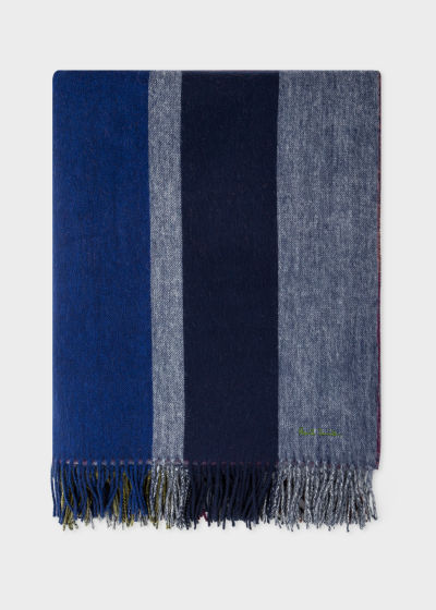 Folded view - Blue Graphic Stripe Cashmere-Blend Blanket