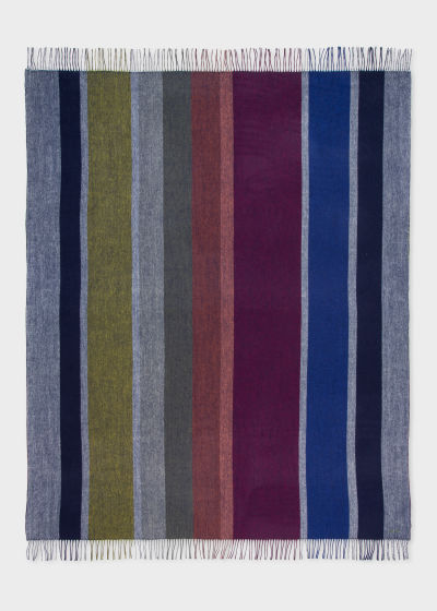 Full view - Blue Graphic Stripe Cashmere-Blend Blanket