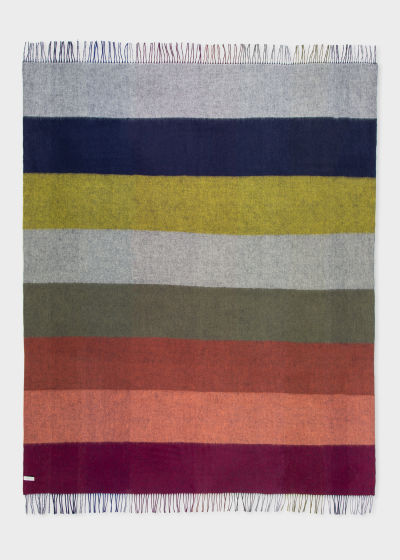 Full view - Blue Graphic Stripe Cashmere-Blend Blanket
