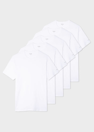 Product View - Men's White Cotton T-Shirts Five Pack Paul Smith