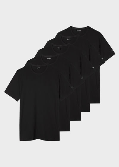 Product View - Men's Black Cotton T-Shirts Five Pack Paul Smith
