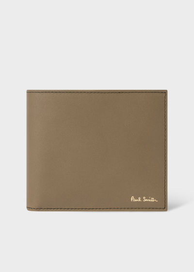 폴스미스 Paulsmith Khaki Leather Billfold Wallet With Signature Stripe Interior