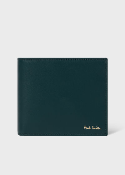 폴스미스 Paulsmith Dark Teal Leather Billfold Wallet With Signature Stripe Interior