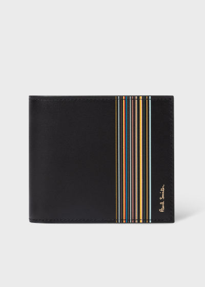 폴스미스 Paulsmith Black Leather Signature Stripe Block Billfold Wallet
