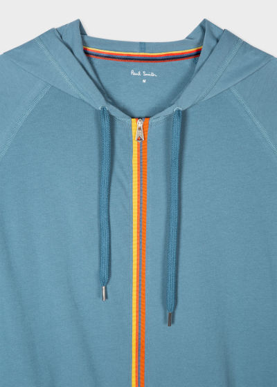 Sweatshirt Comfort à Capuche Homme Bleu Ciel Zippé en Jersey de Coton - Vue détaillée