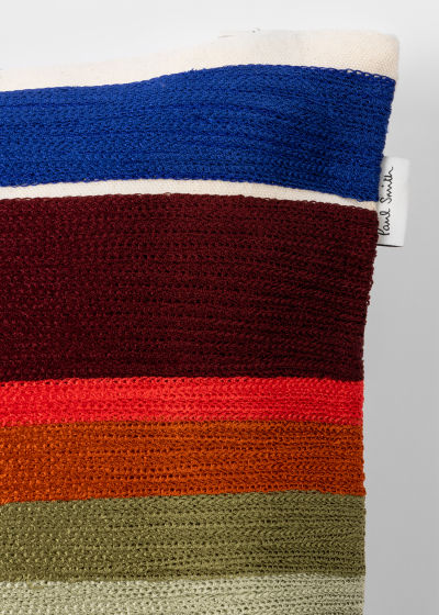 Detail View - Ecru Embroidered 'Signature Stripe' Bolster Cushion Paul Smith