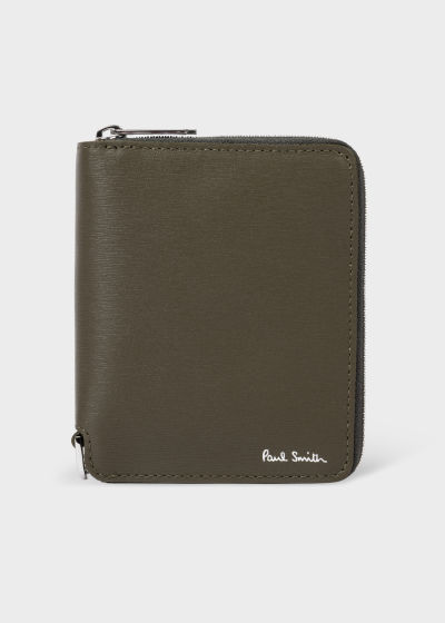 폴스미스 Paulsmith Khaki Leather Zip-Around Wallet