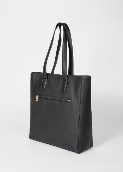 Back view - Black Leather 'Signature Stripe' Tote Bag