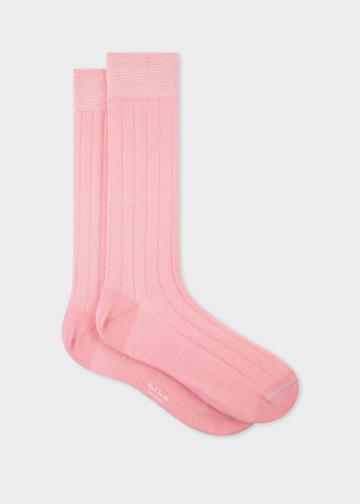 Pair View - Men's Pink Cotton-Blend Ribbed Socks Paul Smith