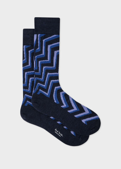 Pair View - Blue Zig Zag Stripe Socks Paul Smith