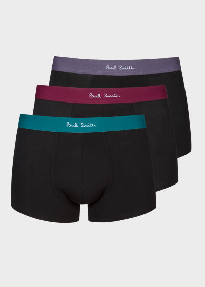 Front view - Men's Black Contrast-Waistband Boxer Briefs Three Pack Paul Smith