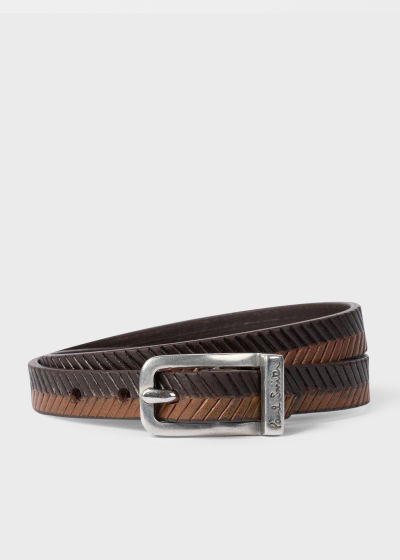 폴스미스 Paulsmith Two-Tone Brown Herringbone Leather Bracelet