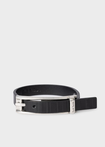 폴스미스 Paulsmith Black Leather Shadow Stripe Bracelet