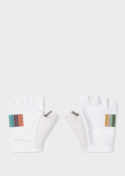 Front view - Men's White 'Artist Stripe' Cycling Gloves Paul Smith