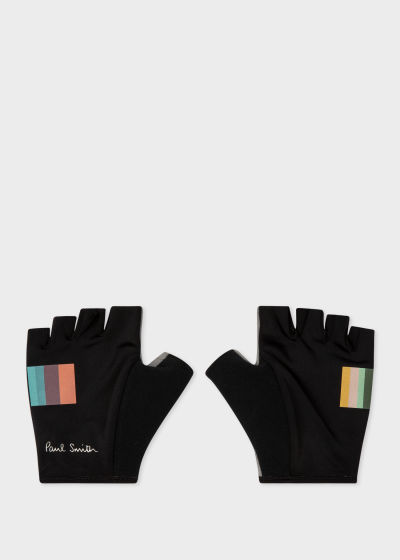 Front view - Men's Black 'Artist Stripe' Cycling Gloves Paul Smith