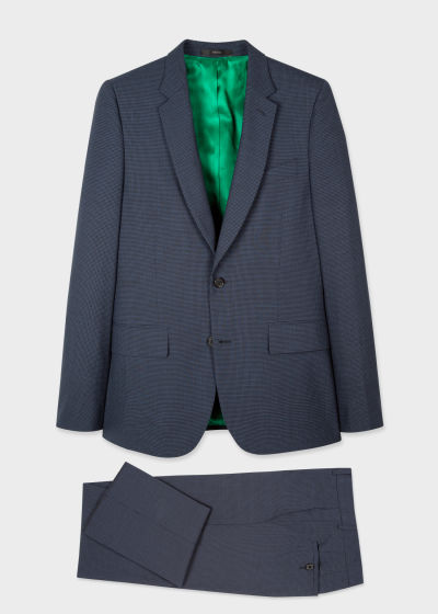 Front view - Men's Tailored-Fit Navy Micro-Check Wool-Cashmere Suit Paul Smith
