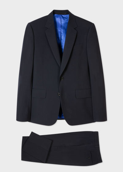 Front view - Men's Tailored-Fit Dark Navy Wool-Stretch Suit Paul Smith
