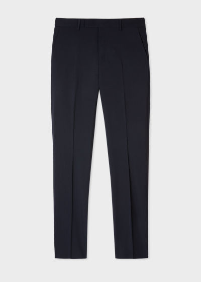 Trousers view - Men's Tailored-Fit Dark Navy Wool-Stretch Suit Paul Smith