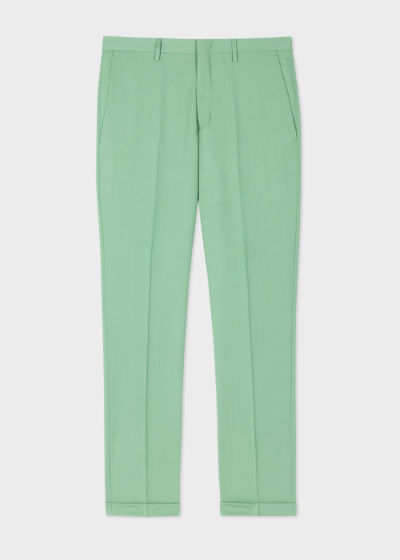 Front view - Men's Slim-Fit Green Stretch-Wool Trousers Paul Smith