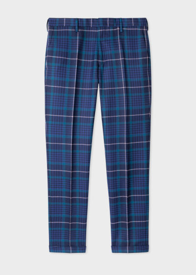 Front View - Blue Tartan Wool Slim-Fit Trousers Paul Smith