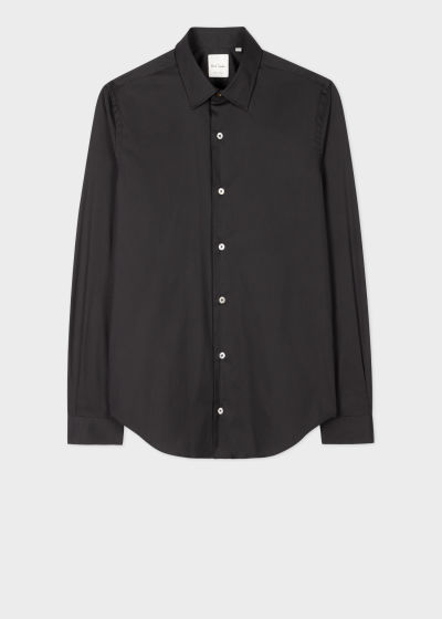 폴스미스 폴스미스 Paulsmith Super Slim-Fit Black Shirt With Artist Stripe Cuff Lining