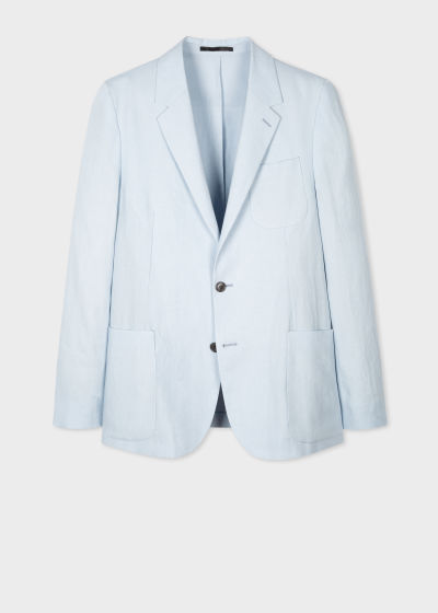 Model Front View - Light Blue Linen Patch-Pocket Unconstructed Blazer by Paul Smith