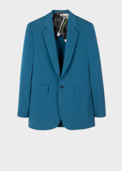 Front view - Men's Tailored-Fit Petrol Blue Wool-Twill Blazer Paul Smith
