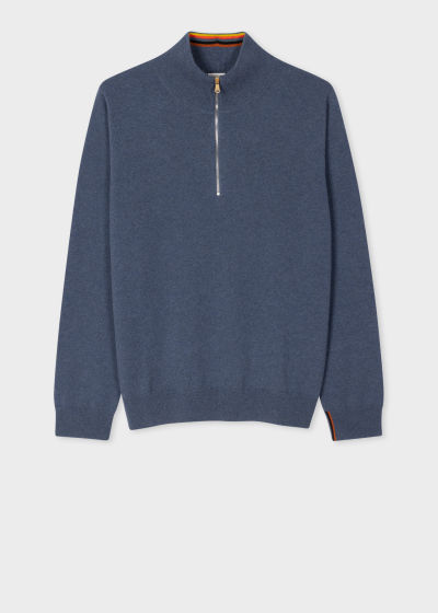폴스미스 Paulsmith Slate Blue Cashmere Zip-Neck Sweater