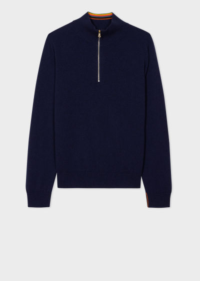 폴스미스 Paulsmith Navy Cashmere Zip-Neck Sweater