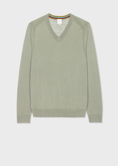 폴스미스 Paulsmith Light Sage Merino Wool V-Neck Sweater