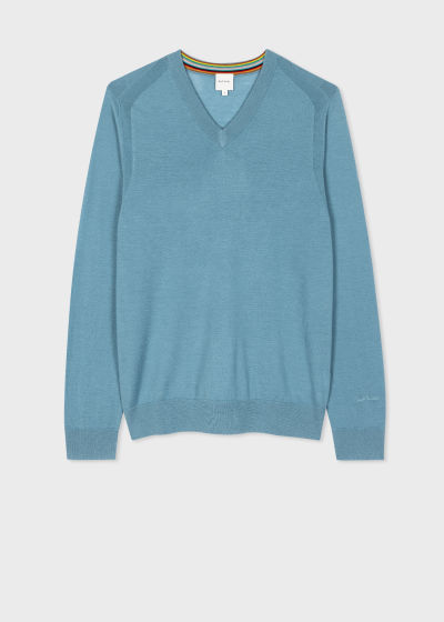 폴스미스 Paulsmith Light Blue Merino Wool V-Neck Sweater