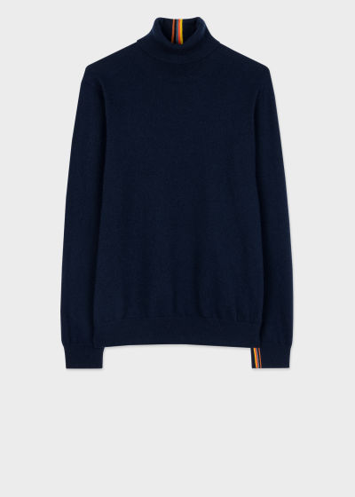 Front View - Navy Cashmere Roll Neck Sweater Paul Smith