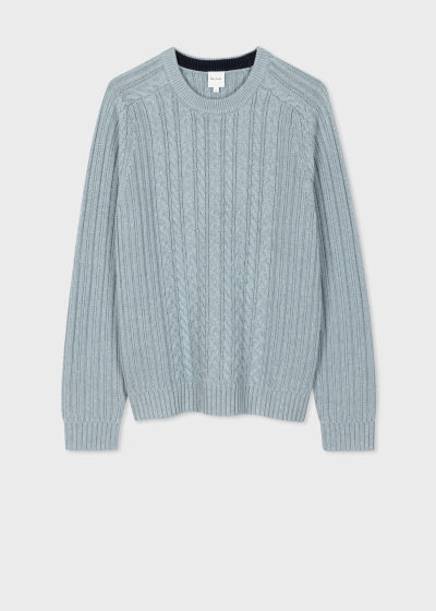 폴스미스 Paulsmith Pale Blue Cotton-Cashmere Cable Knit Sweater