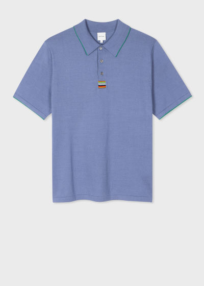 폴스미스 Paulsmith Mid Blue Signature Stripe Trim Organic Cotton Polo Shirt