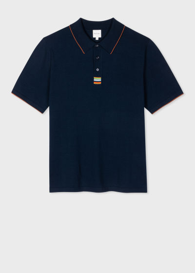 폴스미스 Paulsmith Navy Signature Stripe Trim Organic Cotton Polo Shirt