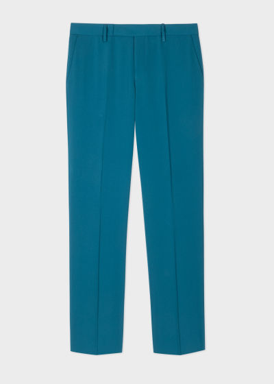 Front view - Men's Slim-Fit Petrol Blue Wool Twill Trousers Paul Smith