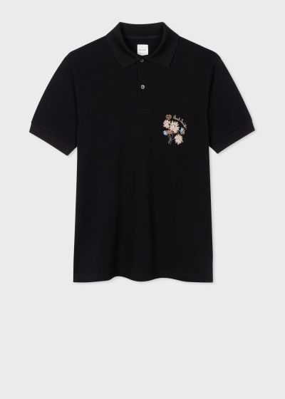 폴스미스 Paulsmith Black Embroidered Flower Cotton Polo Shirt