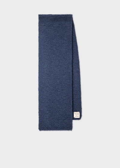 Front View - Dark Blue Hand Knitted Wool Scarf Paul Smith