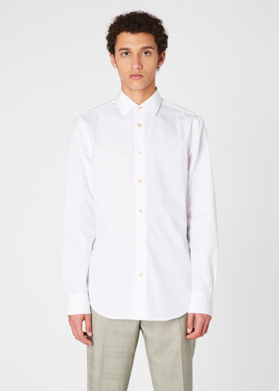 Men's Tailored-Fit White 'Signature Stripe' Cuff Shirt by Paul Smith