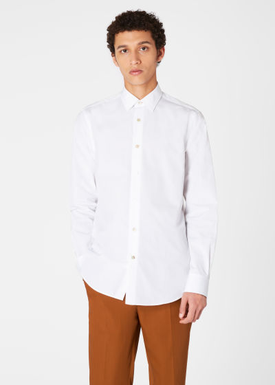 Men's Tailored-Fit White Cotton 'Artist Stripe' Cuff Shirt by Paul Smith