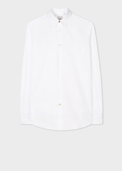 Product View - Men's White Tailored-Fit Soft Collar Cotton Shirt by Paul Smith