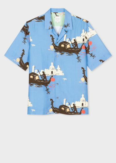 폴스미스 폴스미스 Paulsmith Blue Linen-Blend Gondola Short-Sleeve Shirt