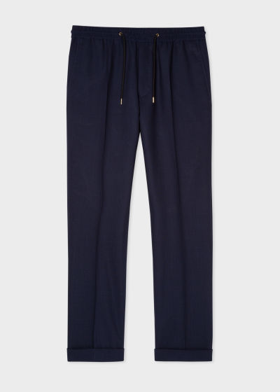 Front view - Men's Navy Wool Drawstring-Waist Trousers Paul Smith