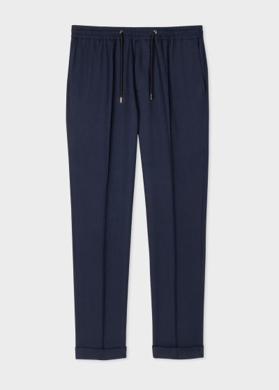 Front View - Navy Hopsack Drawstring-Waist Pants Paul Smith