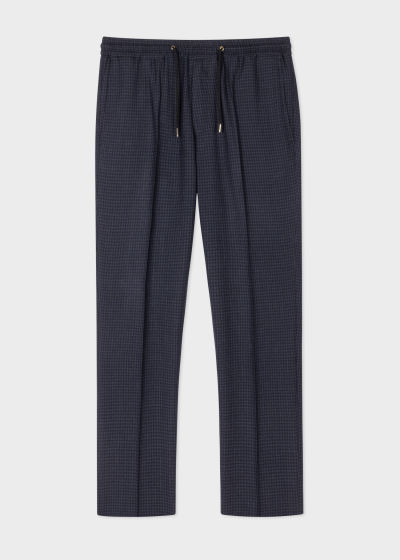 Product View - Men's Slim-Fit Wool-Stretch Navy Check Drawstring Pants Paul Smith