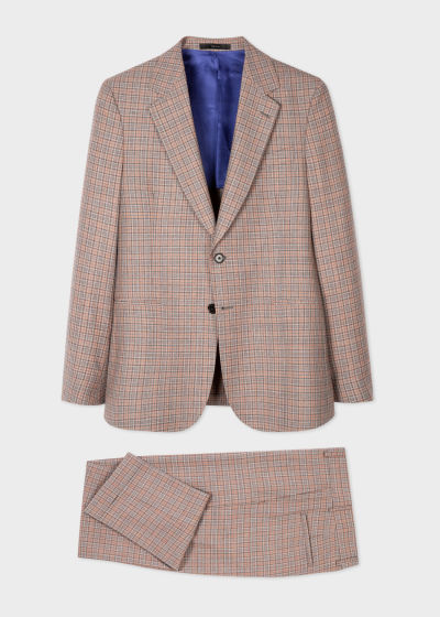 Men's Tailored-Fit Orange and Grey Check Wool Suit