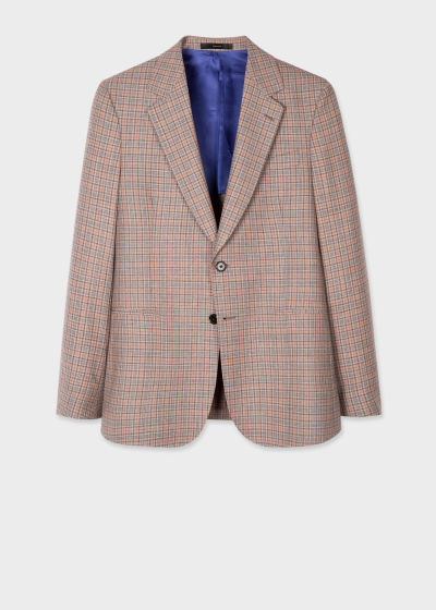 Men's Tailored-Fit Orange and Grey Check Wool Suit